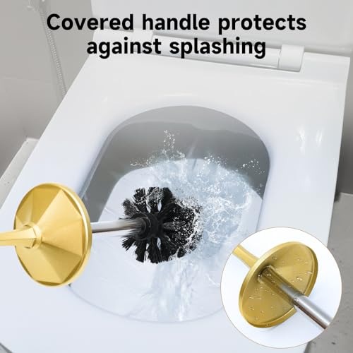 Brass Toilet Brush and Holder，Extra Long Handled Gold Toilet Brush for Bathroom，Stainless Steel Heavy Duty Toilet Bowl Brush,Deep Cleaning Modern Toilet Cleaner Brush -Space Saving, Covered Brush - color: Brass Gold