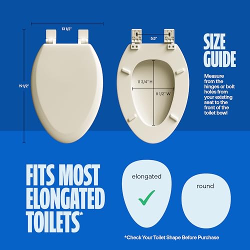 Highcraft B4TSWE Elongated Molded Wood Toilet Seat Slow Close ? Easy Remove ? Adjustable Hinge, Bone - color: Bone