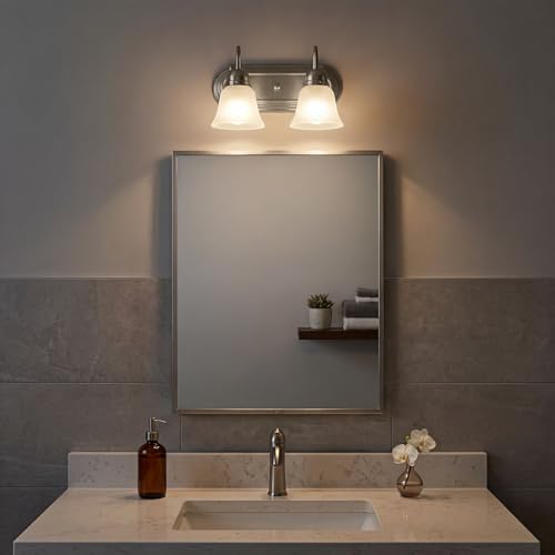 Kichler 12.25" 2-Light Vanity Bath Light in Brushed Nickel, Modern Bathroom Light with Clear Satin Etched Glass, (12.25" W x 8" H), 5336NIS - color: Brushed Nickel, size: 12.25"