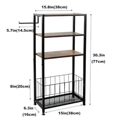 Freestanding Toilet Paper Holder with Storage Wood Shelf Adjustable Feet | Bathroom Toilet Paper Stand Holder with Extra Roll Storage Basket Narrow Side Tissue Holder For Bathroom Laundry Room