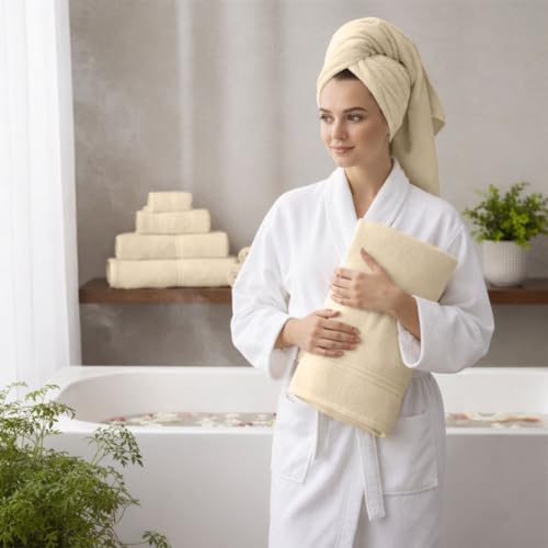 8 Piece Bath Towels for Bathroom Set - 100% Cotton, Soft Absorbent Bathroom Towels Set - 2 Extra Large Bath Towels, 2 Hand Towels & 4 Washcloths - Hotel Spa Thick Plush Towel, Cream - color: Cannoli Cream (Pack 0f 8)