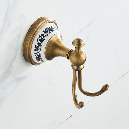 Antique Bronze Brass Bath Towel Hooks, Wall Mounted Bathroom Hardware Accessories,Porcelain Design - color: Robe Hooks