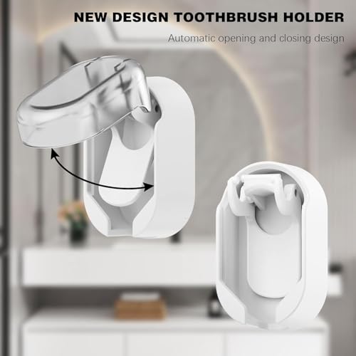 Wall Mounted Toothbrush Holder 4 Pack, with Cover for Bathroom | Automatic Opening & Closing, Dustproof & Waterproof, Self Adhesive, No Drilling, ABS Material, for Family Toothbrush Storage - size: 4-Pack