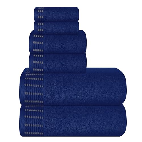 Ultra Soft 6 Pack Cotton Towel Set, Contains 2 Bath Towels 28x55 inch, 2 Hand Towels 16x24 inch & 2 Wash Cloths 12x12 inch, Ideal Everyday use, Compact & Lightweight - Navy Blue - color: Navy Blue, size: 6 Pack Set