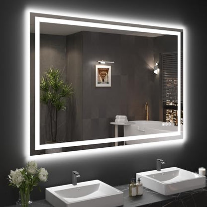 Snowdool 48 x 36 in LED Bathroom Mirror, Front and Backlit, Anti-Fog | Front and Backlit, 3 Color Temperatures, Anti-Fog, Tempered Glass - size: 36"L x 48"W