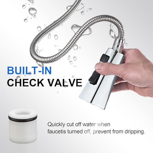 Square Kitchen Faucet Head Replacement Part, G1/2 (13/16" Male Thread) Pull Down Pull Out Sink Sprayer Nozzle, 3-Mode Stream Spray Pause Commercial Utility Tap Spout Only, Chrome - color: Dual Button Spray Head - Chrome
