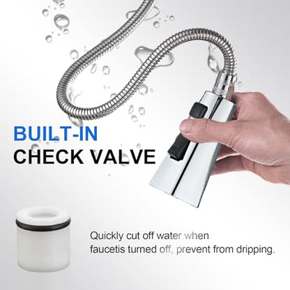 Square Kitchen Faucet Head Replacement Part, G1/2 (13/16" Male Thread) Pull Down Pull Out Sink Sprayer Nozzle, 3-Mode Stream Spray Pause Commercial Utility Tap Spout Only, Chrome - color: Dual Button Spray Head - Chrome