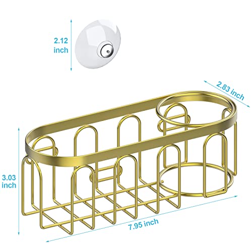 2-in-1 Sponge Holder for Kitchen Sink, Sink Caddy Kitchen Sink Organizer with 3 Suction Cups, No Drill Rustproof Sink Sponge Holder for Dish Brush, Soap & Sponge (Gold) - color: A Style-Gold