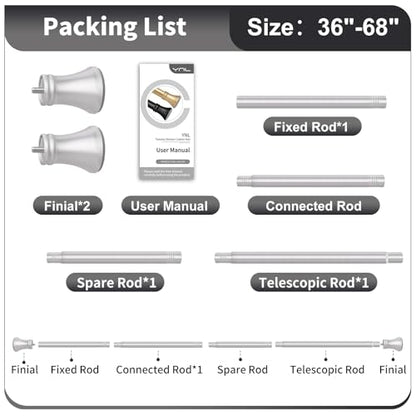 Silver Shower Curtain Rod 36-68 Inch(3-5.67ft), No Slip No Drill Stainless Steel Spring Tension Curtain Rod, No Rust Shower Rod Adjustable For Bathroom closet - color: Silver, size: 36"-68"
