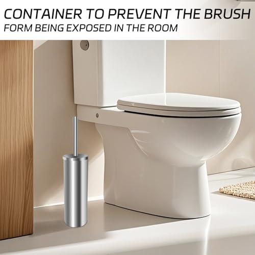 Stainless Steel Toilet Brush with Holder Set for Bathroom Storage and Organization Toilet Bowl Cleaner Brush and Holder (1, Silver) - color: Silver