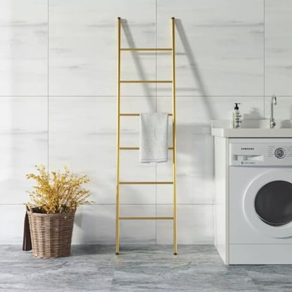 6-Tier Blanket Ladder 68 Inch Wall-Leaning Towel Rack for Living Room and Bedroom, Easy Assembly - Gold - color: Gold