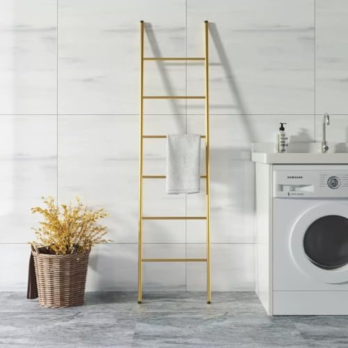 6-Tier Blanket Ladder 68 Inch Wall-Leaning Towel Rack for Living Room and Bedroom, Easy Assembly - Gold - color: Gold