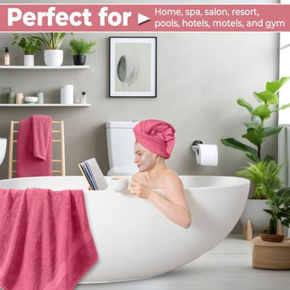QUBA LINEN Pack of 8 Towels Set, 2 Large Bath Towels, 2 Hand Towels, 4 Wash Cloths, 100% Cotton, Lighter Weight, Quicker to Dry, Super Absorbent, Perfect for Bathroom (Pink) - color: Pink