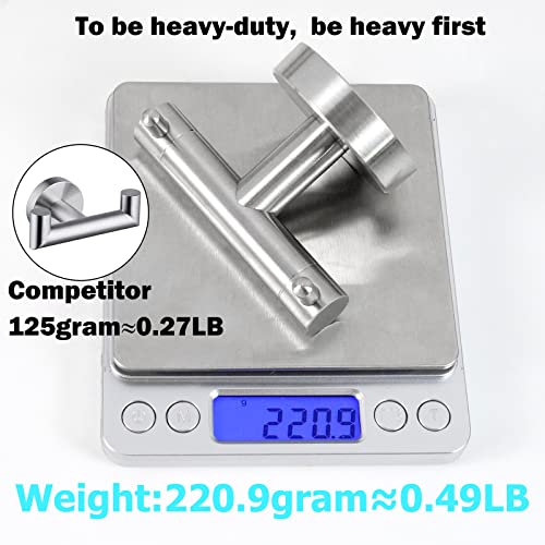 Double Towel Hook for Bathroom 2 Pack Stainless Steel Robe Coat Hook | Heavy Duty Wall Mounted Towel Hook Space Saving Cabinet Closet Door Sponges Holder for Bedroom Kitchen Garage, Brushed Finish
