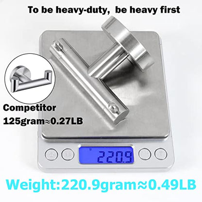Double Towel Hook for Bathroom 2 Pack Stainless Steel Robe Coat Hook | Heavy Duty Wall Mounted Towel Hook Space Saving Cabinet Closet Door Sponges Holder for Bedroom Kitchen Garage, Brushed Finish