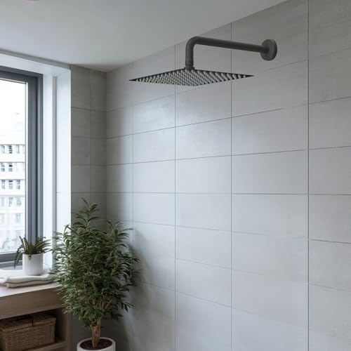 Hibbent All Metal 12 Inch Shower Head, High Pressure Stainless Steel Rain Showerheads, Bathroom Rainfall Showerhead with Ultra-thin Design, Adjustable Brass Ball Joint, Silicone Nozzles, Matte Black - color: Matte Black, size: 12 Inch