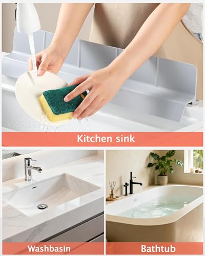 Kitchen Sink Splash Guard 30" 23" 18" Self-Draining Silicone Water Guard with High Splash Wall & Strong Suction Cups for Faucet, Countertop & Sink Edge, Keeps Sinks Dry, Dishwasher Safe, Grey - color: Gray, size: 30" x 3.5"