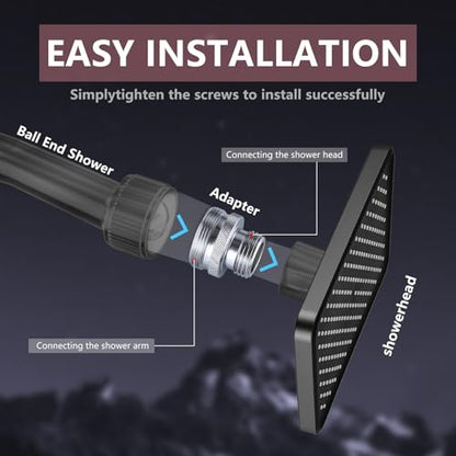 The LUOFANT ball-end shower arm adapter converts the old shower head to a 1/2-inch standard shower head thread. Three models are provided, but they are not universal.