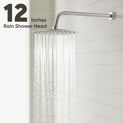 Gabrylly Shower System with Tub Spout, Bathtub Shower Faucet Set with High Pressure 12" Rain head and Handheld Spray, 3-Way Pressure Balance Valve Kit, Brushed Nickel - color: Brushed Nickel, style: 12 Inches-With Tub Spout