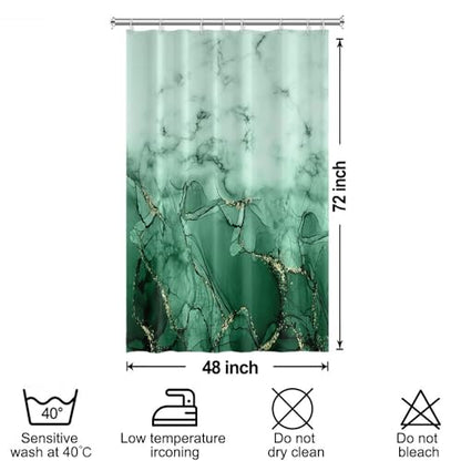 Green Marble Stall Waterproof Shower Curtain 48x72 inches | RV Small Shower Curtain Set for Bathroom, Abstract Modern, Machine Washable, Easy to Install with Hooks, Ombre White Green - color: Green, size: 48"W x 72"L (Pack of 1)