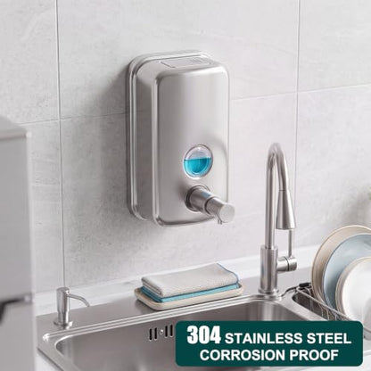 4 Pcs Commercial Soap Dispenser Wall Mount Set 17 Fl oz Stainless Steel Manual Liquid Pump Rust Proof Leak Free Liquid Sanitizer Dispenser for Bathrooms Kitchens