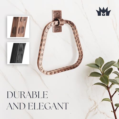 Monarch Abode Bathroom Towel Holder – 7-Inch Round Antique Copper Bathroom Hand Towel Holder for Bathrooms Wall, Metal Hand Hammered Towels Ring Wall Mount, Modern Surface-Mounted Ring Hanger - color: Antique Copper Finish, style: Modern