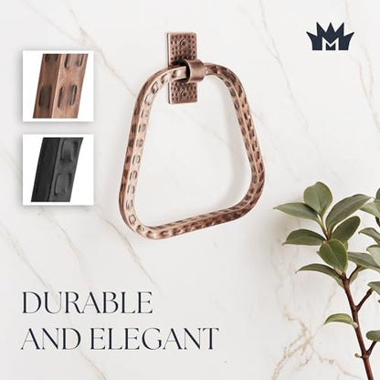 Monarch Abode Bathroom Towel Holder – 7-Inch Round Antique Copper Bathroom Hand Towel Holder for Bathrooms Wall, Metal Hand Hammered Towels Ring Wall Mount, Modern Surface-Mounted Ring Hanger - color: Antique Copper Finish, style: Modern
