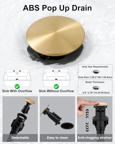 Gold Bathroom Faucet,4 Inch Centerset 2-Handle Waterfall | Includes Pop-Up Drain,24-Inch Supply Lines,Mounting Hardware,SUS304 Stainless Steel Construction,And A 360° Swivel Spout - color: Gold