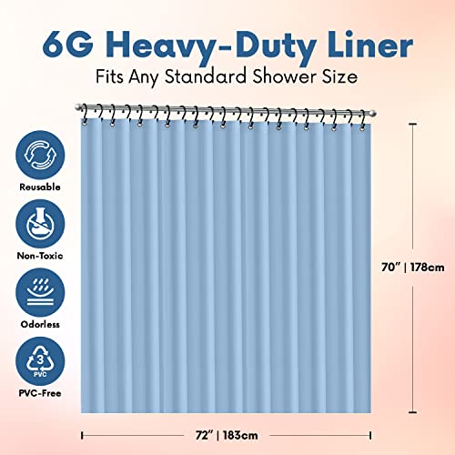 No Smell Shower Curtain Liner 72x72 Light Blue - PEVA Plastic Shower Curtain for Bathroom, PVC-Free Waterproof Blue Shower Liner with Metal Grommets and Magnet-Weighted Bottom Hem - Washable Liner - color: Light Blue