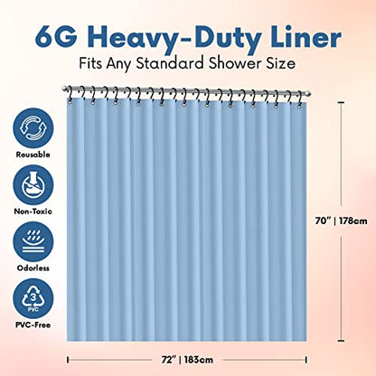 No Smell Shower Curtain Liner 72x72 Light Blue - PEVA Plastic Shower Curtain for Bathroom, PVC-Free Waterproof Blue Shower Liner with Metal Grommets and Magnet-Weighted Bottom Hem - Washable Liner - color: Light Blue