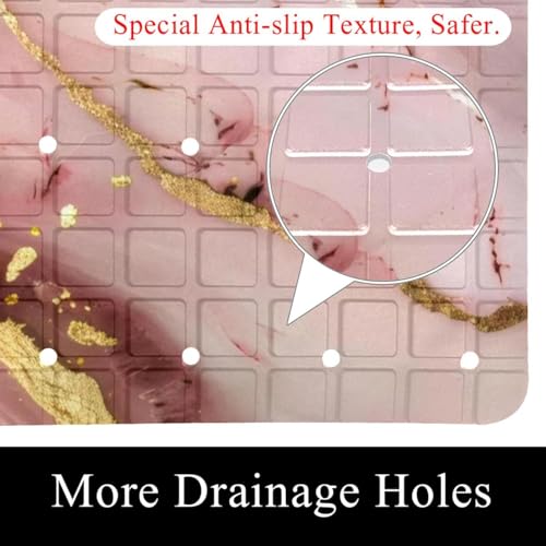 Bath Tub Shower Mat, Washable Bathtub Floor Mats, Suction Cups and Drain Holes to Keep Tubs Clean, Soft on Feet, Bathroom Essentials, 26.8x15.1 Inch, Pink Marble Texture - color: Multi 8