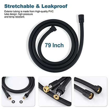 Aleasha Shower Hose, 79 Inches Extra Long Shower Head Hose Extension for Bathing Toilet Cleaning Dogs Bathroom Bathing Matte Black Handheld Shower Hose - color: Black, size: 79inch