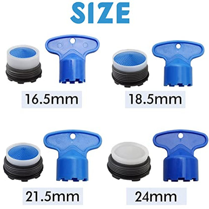 TIHOOD 24PCS Faucet Aerators with 4PCS Faucet Aerator Key Removal Wrench, Water Saving Flow Restrictor Set Replacement Part, for Bathroom or Kitchen Sink, Male Threads 16.5 18.5 21.5 24