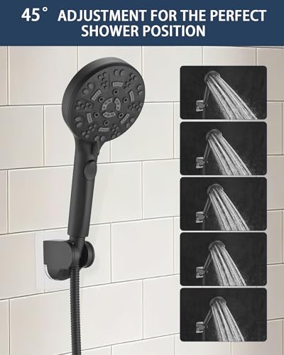Handheld Shower Head Holder Super Strong Adhesive No Drill Adjustable Wall Mount for Hand Held Wand, Ideal for Kids, Elderly, and Short Users (Matte Black) - color: Matte Black