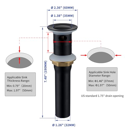 Bathroom Sink Drian Pop Up Drian Stopper for Vessel Sink Vanity Lavatory Assembly Staibless Steel& Brass Corrosion Resistance Rustproof,【Matte Black, with Overflow Hole】,SD4-BK-P2 - style: Small Popup Cap-Black, 2 Pack