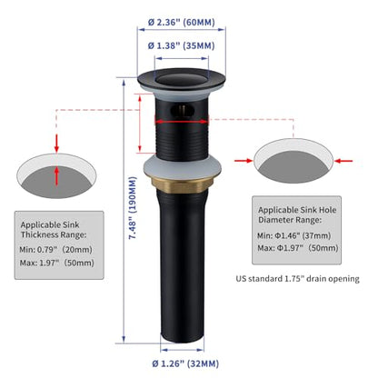 Bathroom Sink Drian Pop Up Drian Stopper for Vessel Sink Vanity Lavatory Assembly Staibless Steel& Brass Corrosion Resistance Rustproof,【Matte Black, with Overflow Hole】,SD4-BK-P2 - style: Small Popup Cap-Black, 2 Pack
