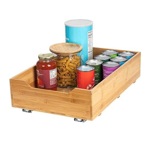 Household Essentials Glidez Bamboo and Steel 1-Tier Pull-Out/Slide-Out Storage Organizer, 14" Wide, Natural - size: 14", style: Single Tier