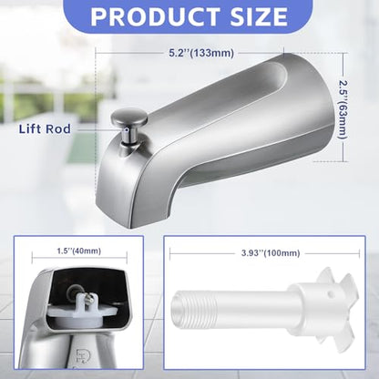 Enhon Tub Spout, Universal Fits 1/2'' Copper Pipe, 1/2'' IPS and 3/4'' IPS, Bathroom Bathtub Tub Faucet Replacement with Adapters(with Diverter,Brushed Nickel) - color: Brushed Nickel, style: with Diverter