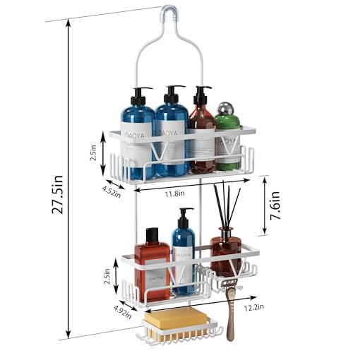 DAOYA Over the Shower Head Caddy, White Shower Caddy Hanging, 3 Tier Anti-Swing Bathroom Organizer with Soap Holder & Hooks - color: White, size: XL
