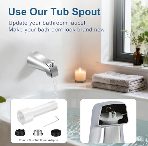 Universal Tub Spout for 1/2" Copper Pipe, 1/2" IPS and 3/4" IPS, Bathtub Spout with Diverter and Adapter and Hex Wrench (Chrome) - color: Chrome