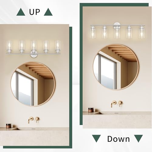 Bathroom Vanity Light Fixtures Brushed Nickel Bathroom Lighting Fixture, 5 Lights Bathroom Light Fixture Over Mirror, Modern Black Vanity Light, Wall Sconces with Glass Shades - color: Brushed Nickel, size: 5 Lights