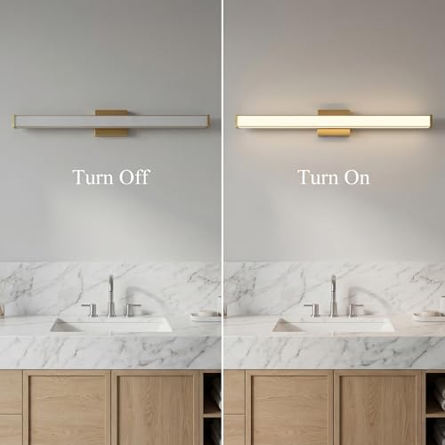 URSOLA 36" Modern LED Bathroom Light Fixtures, Golden 3CCT Dimmable Bathroom Vanity Light Over Mirror, Bathroom Vanity Bath Bar Lights with Double Layer Acrylic Shade - color: Golden, size: 36inch