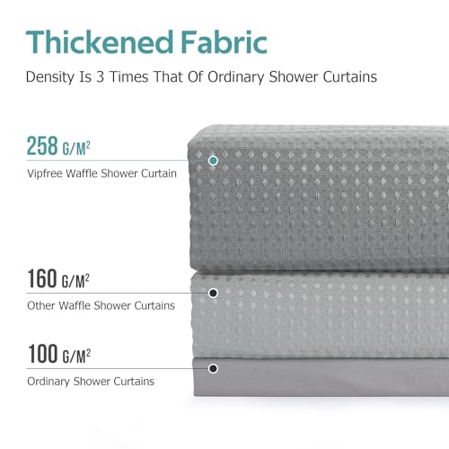 3 in 1 Shower Curtain Set, Waffle Shower Curtain and Liner Set with 6 Double Sided Shower Curtain Hooks, 258GSM Luxury Weighted Cloth Shower Curtain for Shower Stall, 36 W x 72 H, Grey - color: Grey, size: 36"W x 72"L (Pack of 1)