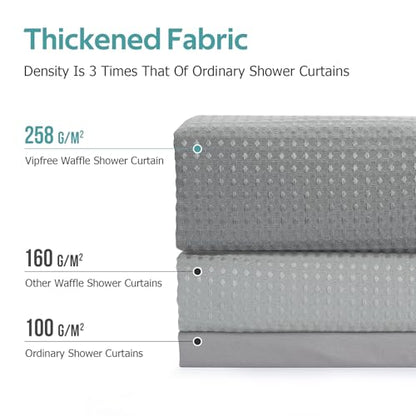 3 in 1 Shower Curtain Set, Waffle Shower Curtain and Liner Set with 12 Double Sided Shower Curtain Hooks, 258GSM Luxury Weighted Cloth Shower Curtains for Bathroom, 72 W x 84 H, Grey - color: Grey, size: 72"W x 84"L (Pack of 1)
