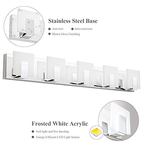 Aipsun Modern 5-Light LED Vanity Light - Dimmable Chrome Bathroom Wall Light Over Mirror (White Light) - size: 5 Lights