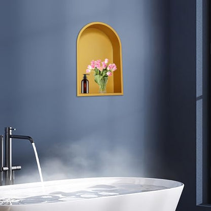 Recessed Arched Shower Niche, 12" X 18" Stainless Steel Shower Niche, Stainless Steel Bathroom Shelf, NO Tile Needed Bathroom Storage for Shower Wall (Gold) - color: Gold