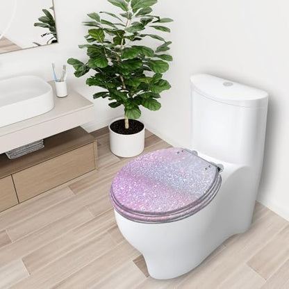 Round Toilet Seat Glitter Resin Toilet Seat Slow Quiet Close with Quick-Release Hinges Toilet Seat with Cover Easy to Clean Install - color: Multi5, size: 16.5"x14.5"