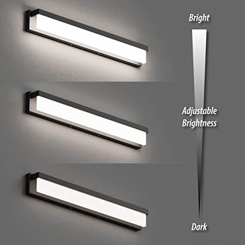 LED Bathroom Vanity Light Fixture Over Mirror 24.4 inch Modern Rectangle Black Matte Metal Lighting Bar 4000K Daylight Wall Sconce (Black) - color: Black, size: 24 inch