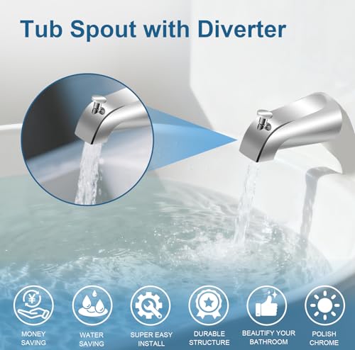 Universal Tub Spout for 1/2" Copper Pipe, 1/2" IPS and 3/4" IPS, Bathtub Spout with Diverter and Adapter and Hex Wrench (Chrome) - color: Chrome