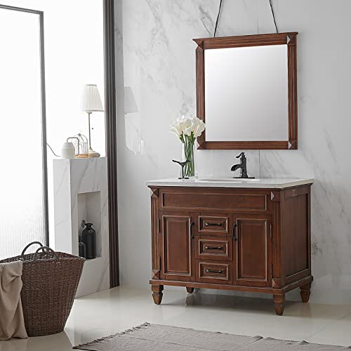 BWE Oil Rubbed Bronze Waterfall Bathroom Faucet, Solid Brass, 1.2 GPM | Waterfall Spout, Ceramic Cartridge, California-Compliant, Fits 1 or 3-Hole Sinks, Handware Included, Single Handle - color: Bronze